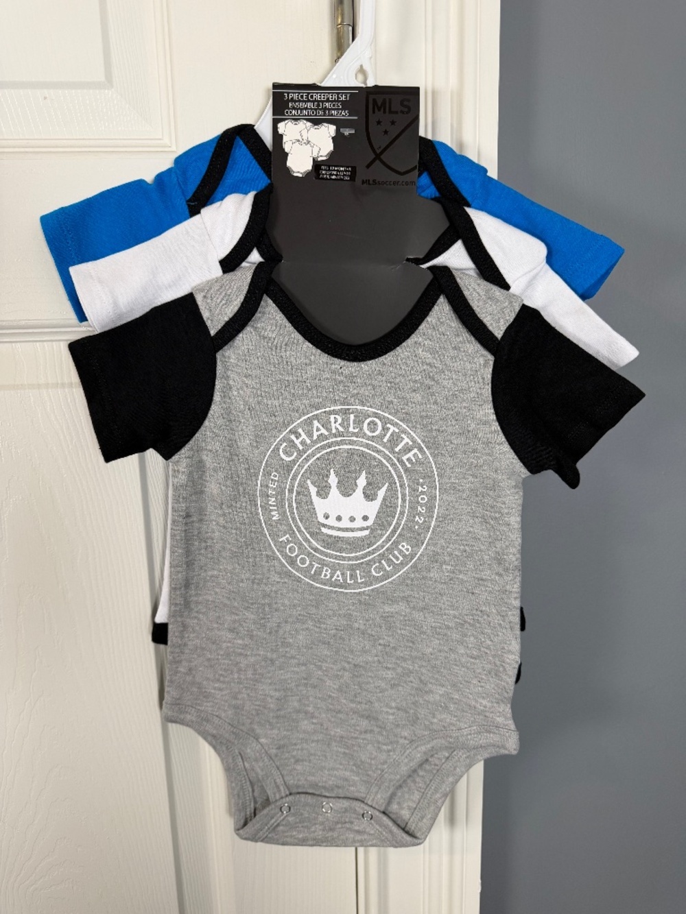 Charlotte FC Baby 12 Months 3 Piece Bodysuit Creeper Set MLS Soccer NWT